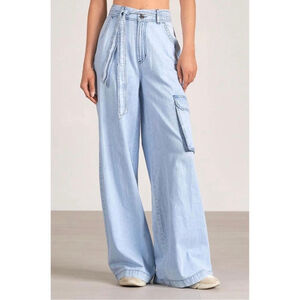 Elan Light Blue High Rise Wide Leg Cargo Pants Large